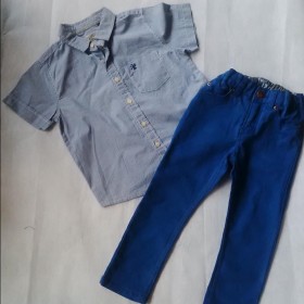 Blue Check Shirt And Trousers For Boys