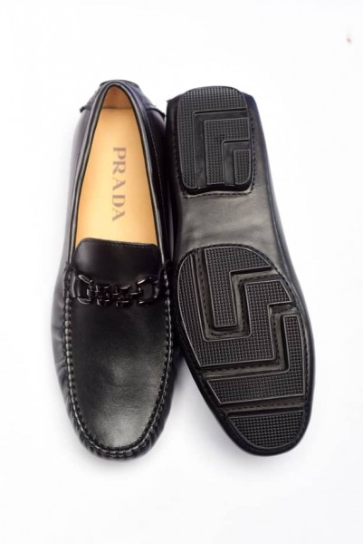 Luxury Prada Designer Italian Chain Loafer Shoe-black